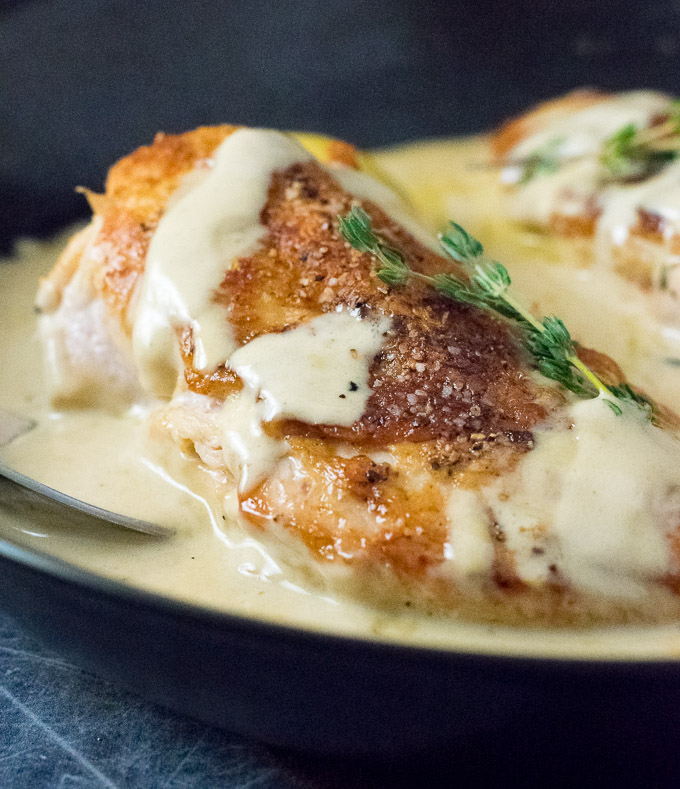Pan-Seared Chicken Breast with Garlic Thyme Cream Sauce