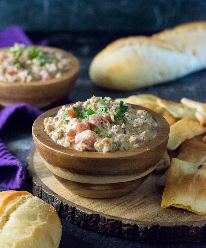 Rotel Sausage Dip shown close up.