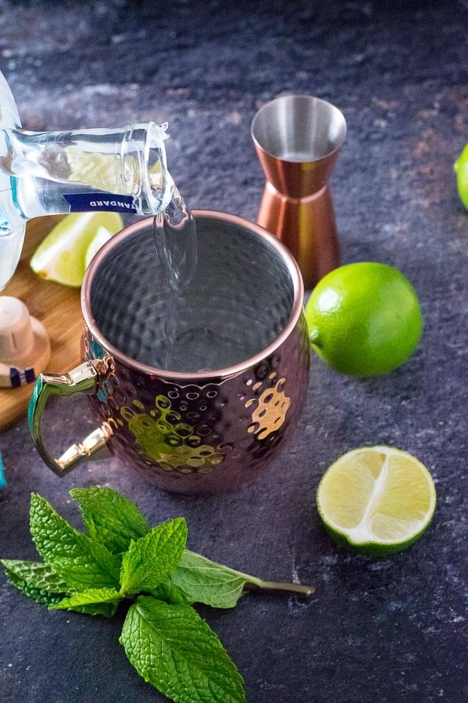 Mixing Moscow Mule in a Copper Mug.