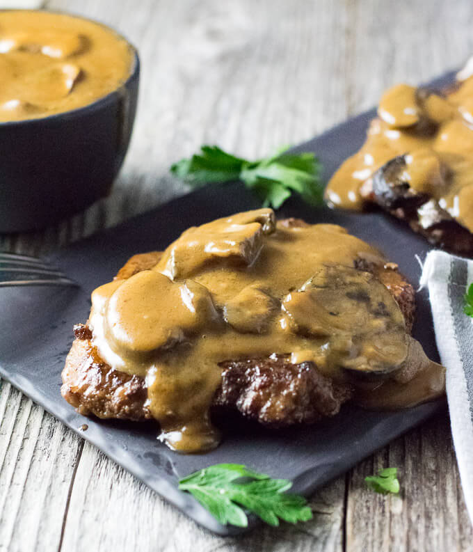 Cubed Steak with Mushroom Gravy.