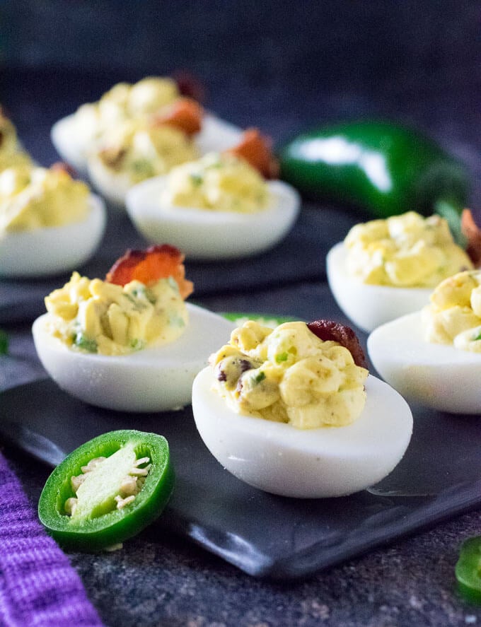 Jalapeno popper inspired Deviled Eggs recipe.