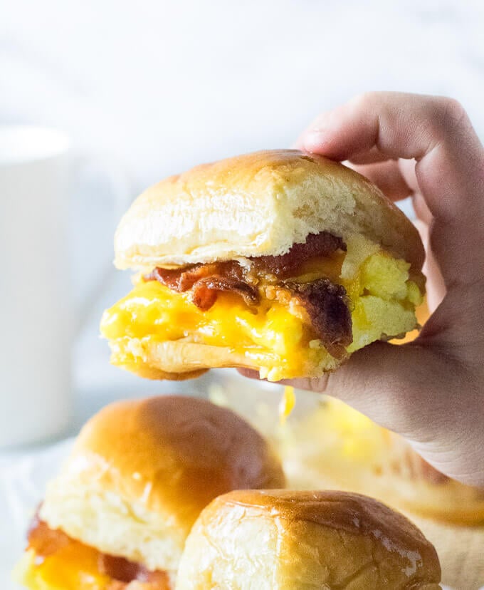 Serving Hawaiian roll breakfast sliders.