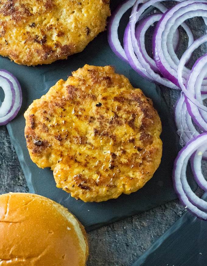 Ground chicken burger patty.