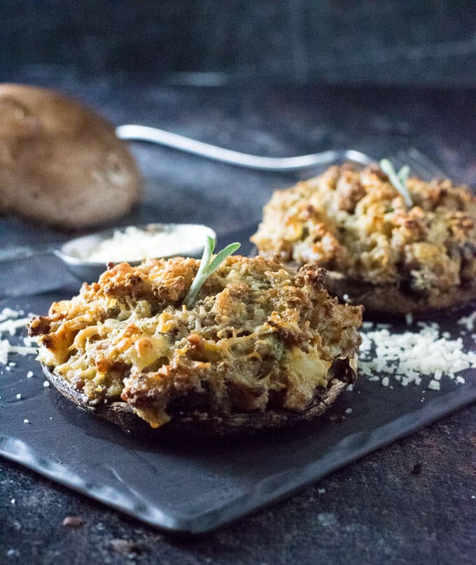 Sausage stuffed portobello mushrooms