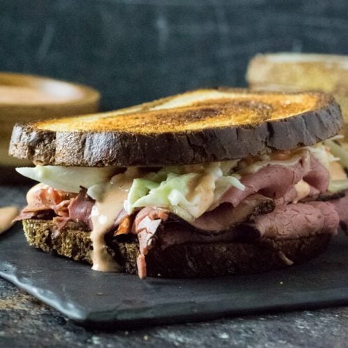 Hot pastrami sandwich