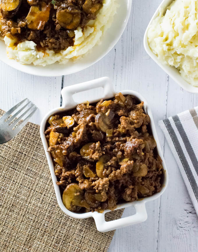 Ground beef mixture in a bowl.