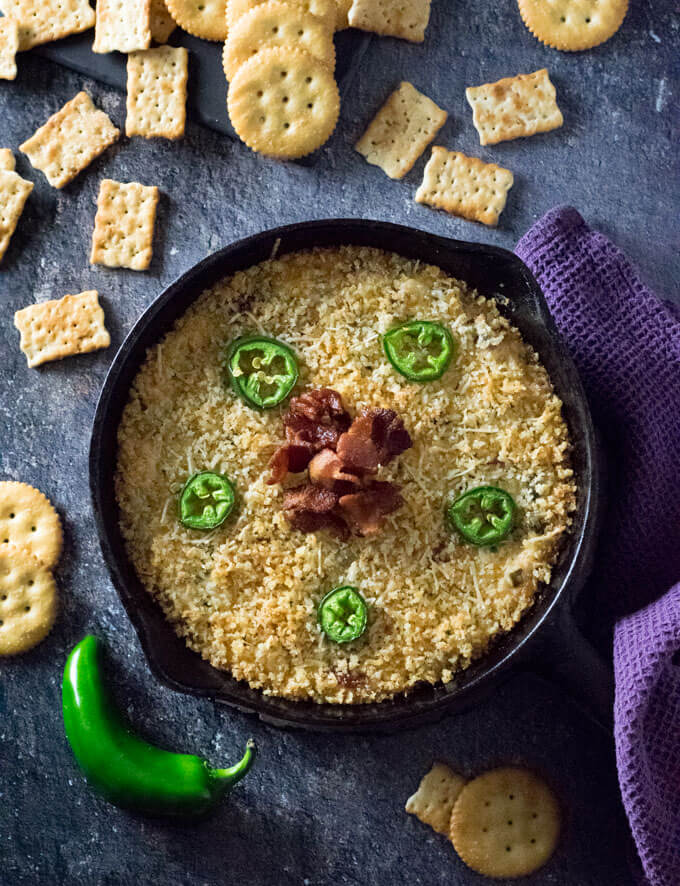 Serving Jalapeno Popper Dip with crackers.
