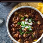 This hearty steak chili is perfect comfort food! #beef #chili #steak #dinner