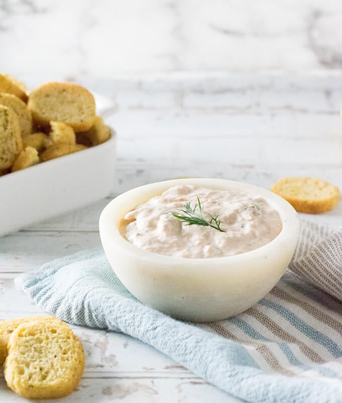 Party appetizer spread with salmon dip.