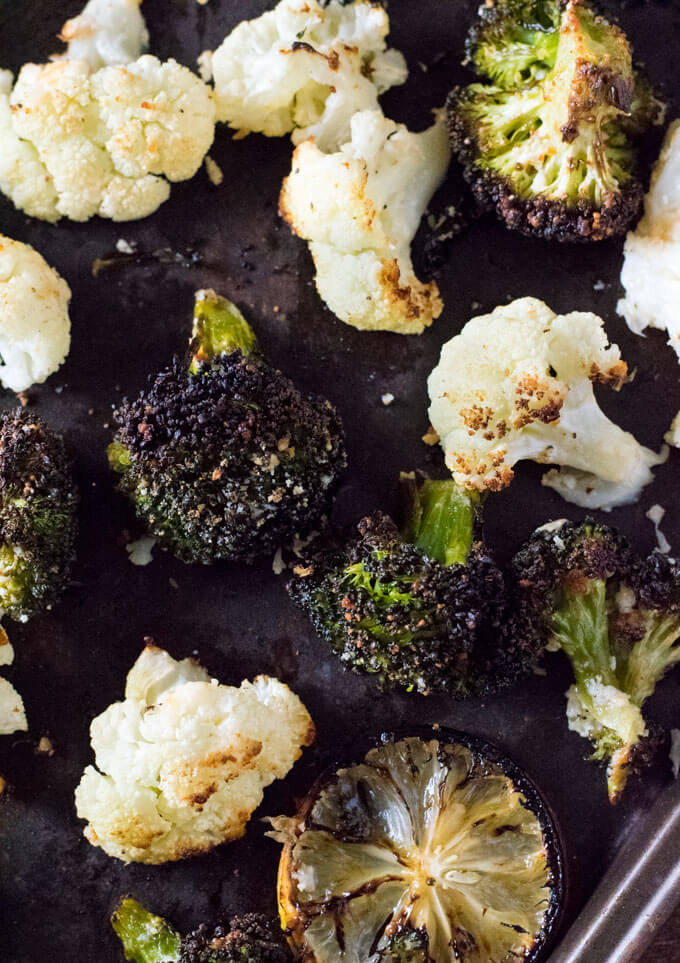 Roasted broccoli and cauliflower