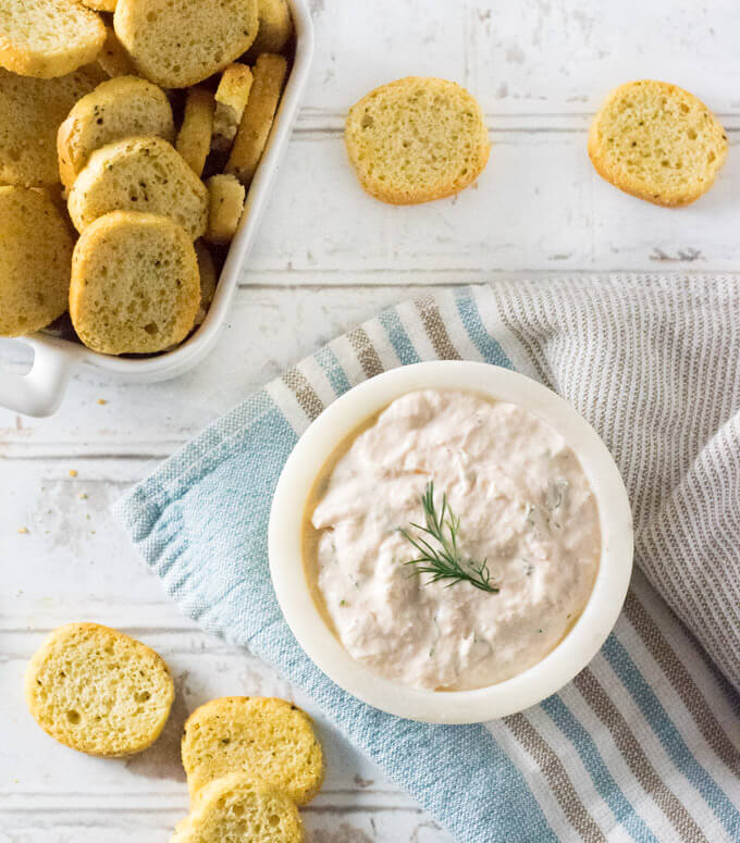 Smoked Salmon Dip in white bowl.