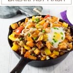 Easy sweet potato breakfast hash recipe. #breakfast #potatoes #eggs