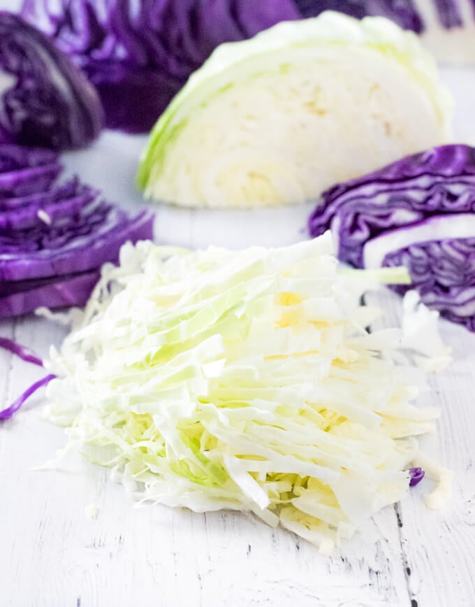 Cabbage sliced with mandolin.