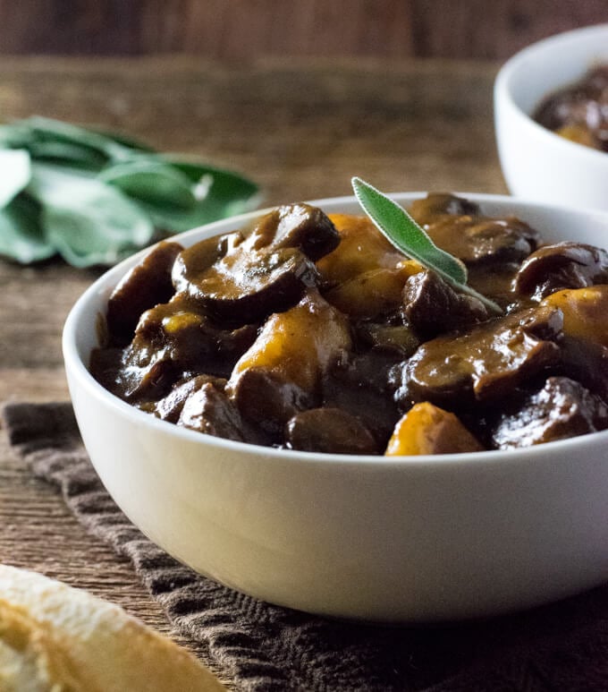 Serving Mushroom and Beef Stew recipe.