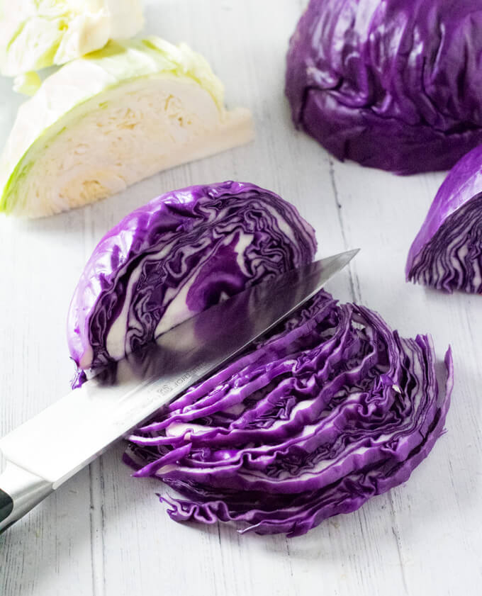 Slicing cabbage.