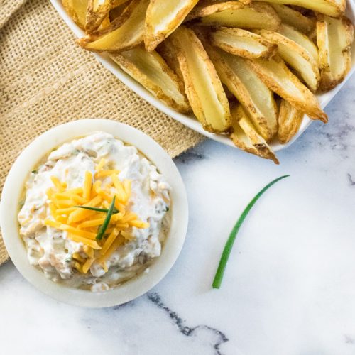 Loaded baked potato dip with wedges