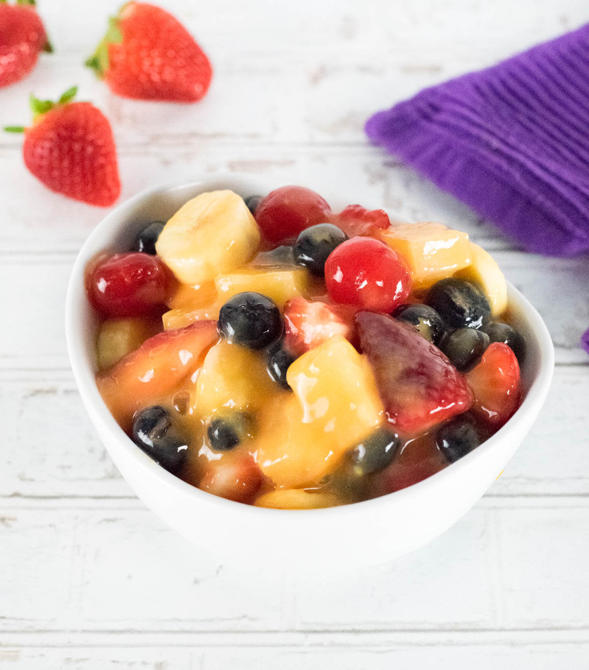 Fruit salad with pudding.