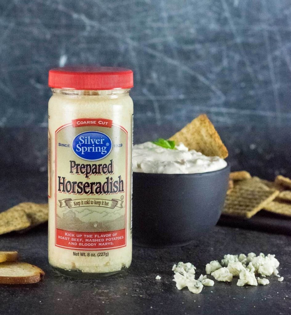 Bacon horseradish dip with silver spring.