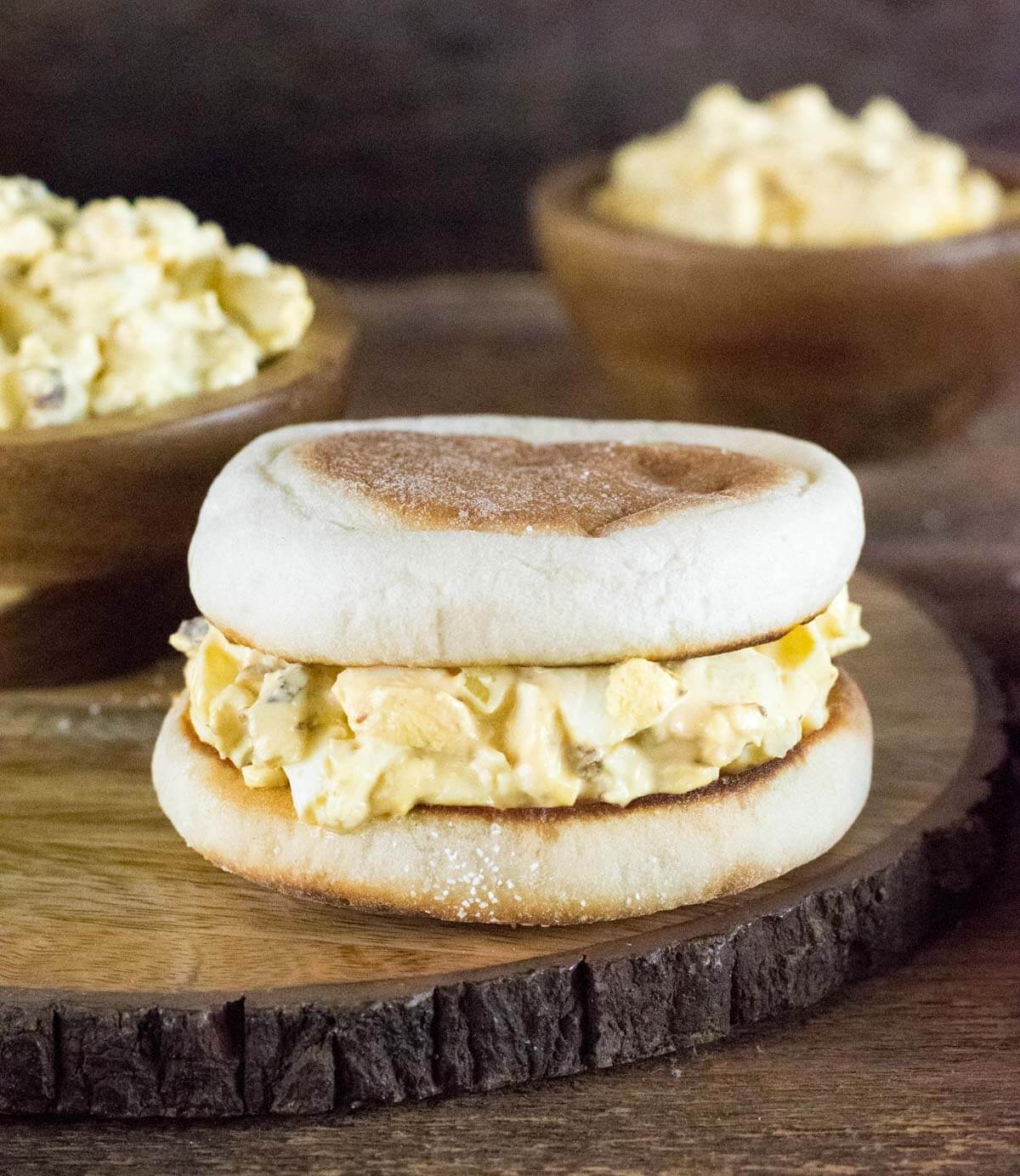 Spicy Egg Salad sandwich on English muffin.