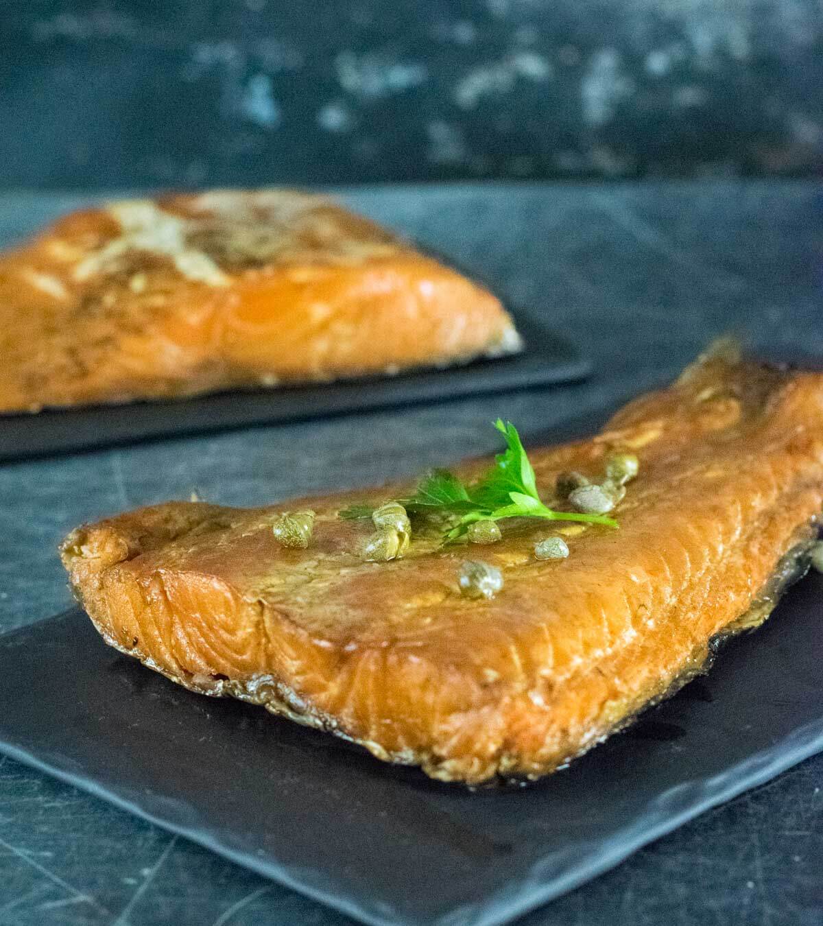 Cured Salmon viewed close up.