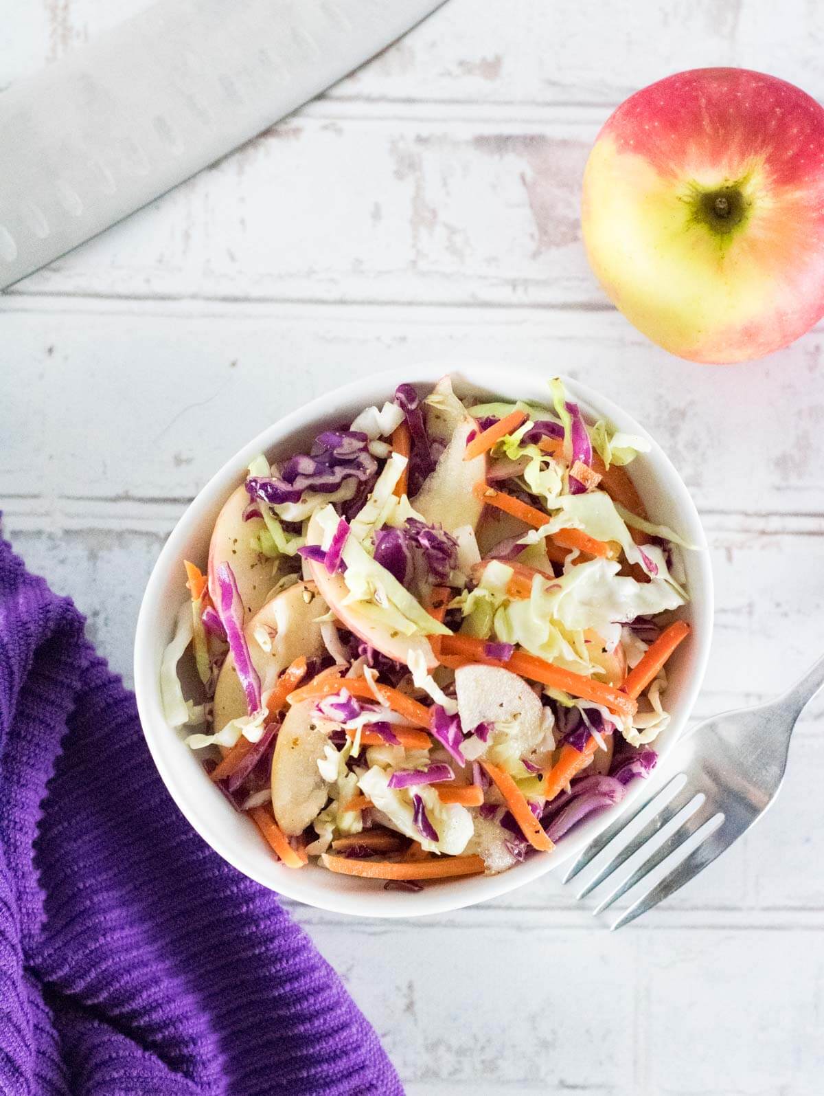 No Mayo Coleslaw viewed from above with apple shown.