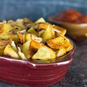 Roasted potatoes and onion