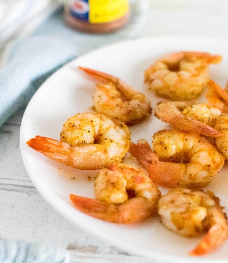 Baked old bay shrimp dusted with Old Bay seasoning.