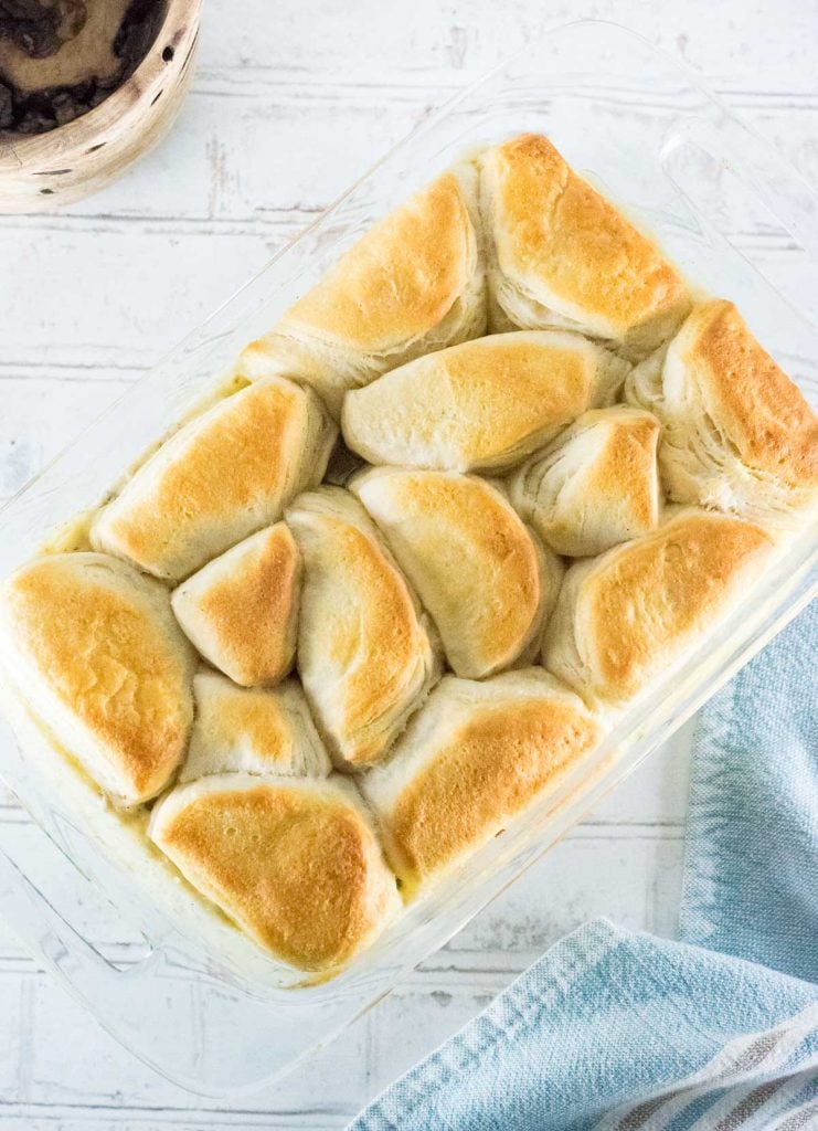 Biscuits and Gravy Casserole viewed from above.