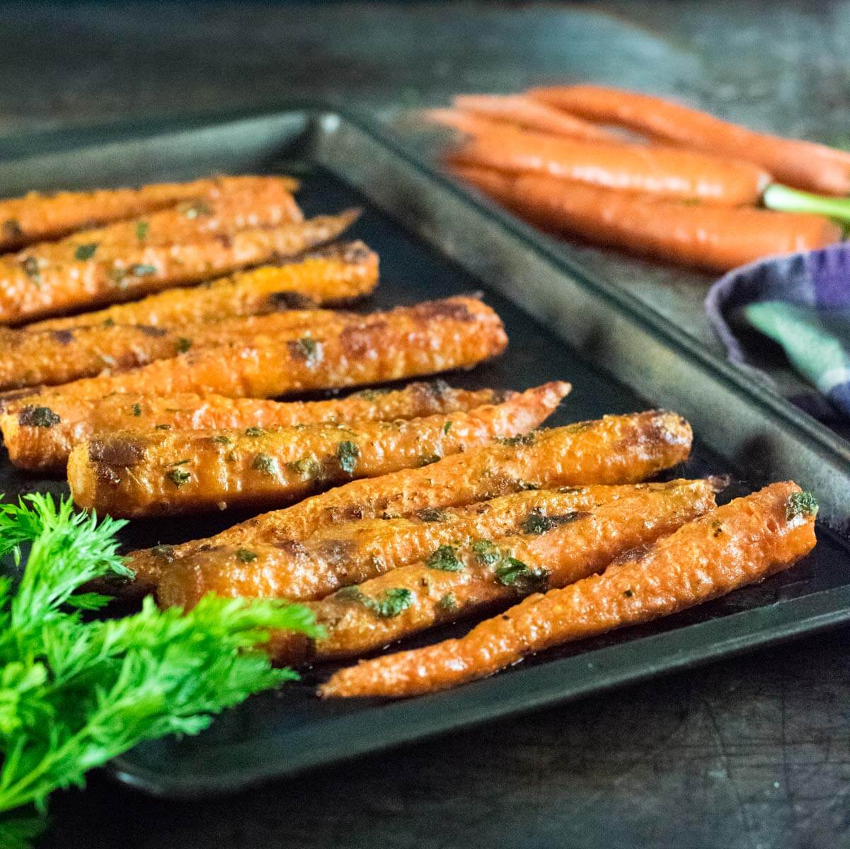 Parmesan roasted carrots cooling out of the oven.