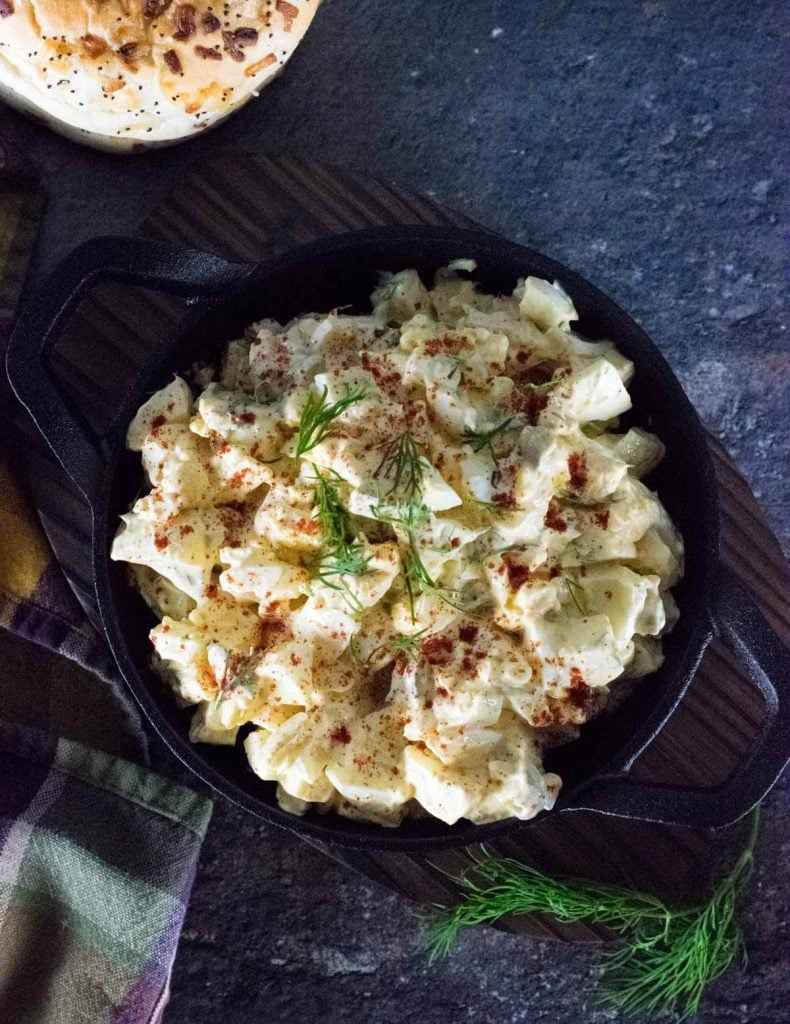 Egg Salad with Dill in cast iron dish