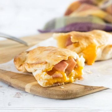 Homemade hot pockets recipe showing ham and Cheddar.