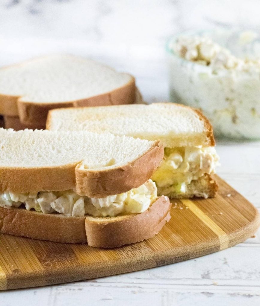 Chicken spread sandwich on bread slice.