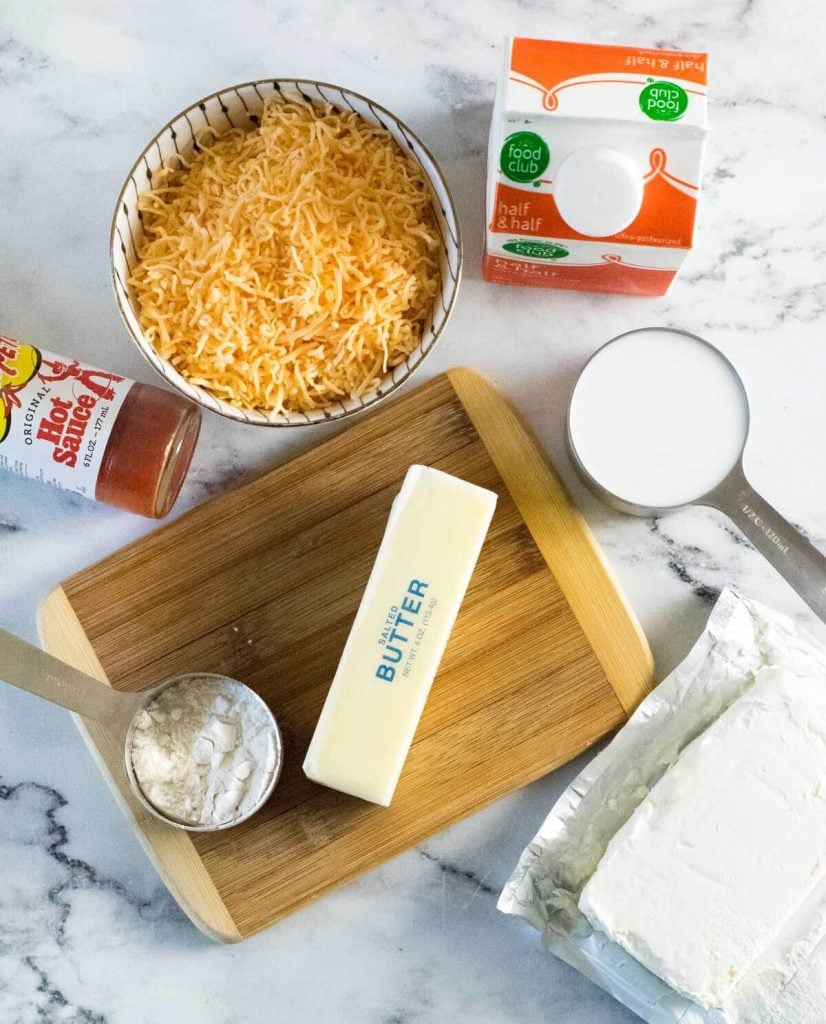 Ingredients for making this homemade cheese sauce.