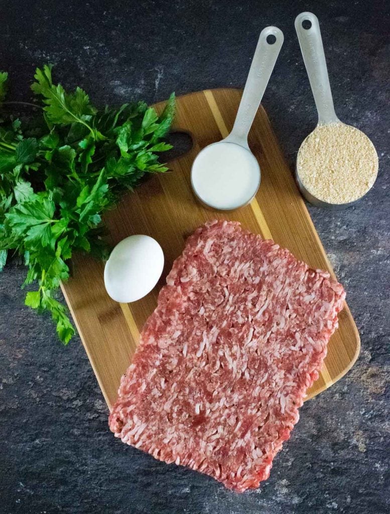 Sausage meatball ingredients shown from above.