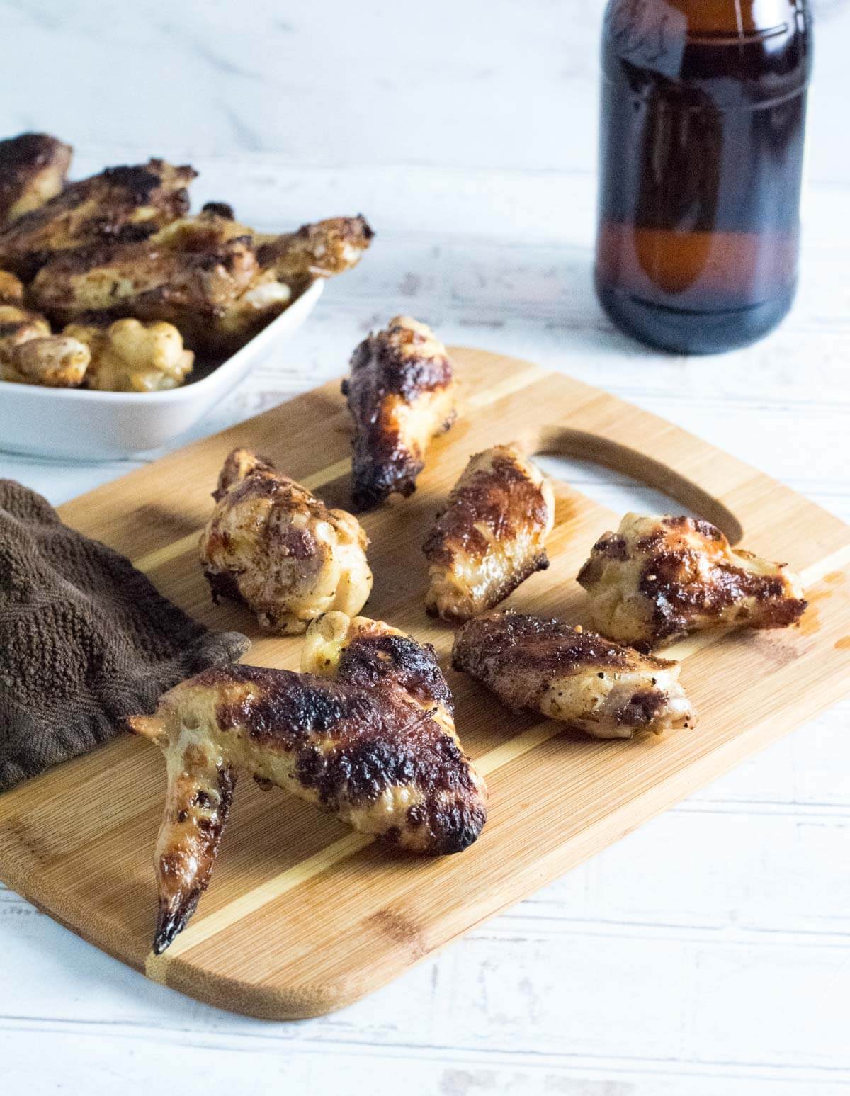 Serving beer brined chicken wings.