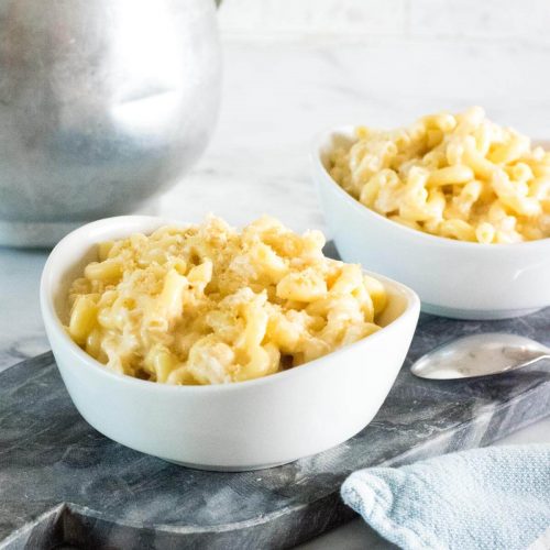 Seafood mac and cheese recipe.