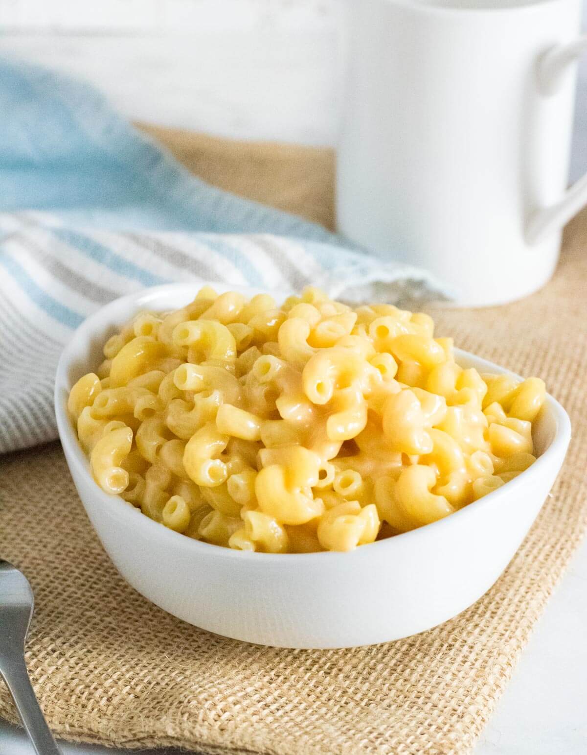 Mac and cheese without milk served in bowl.