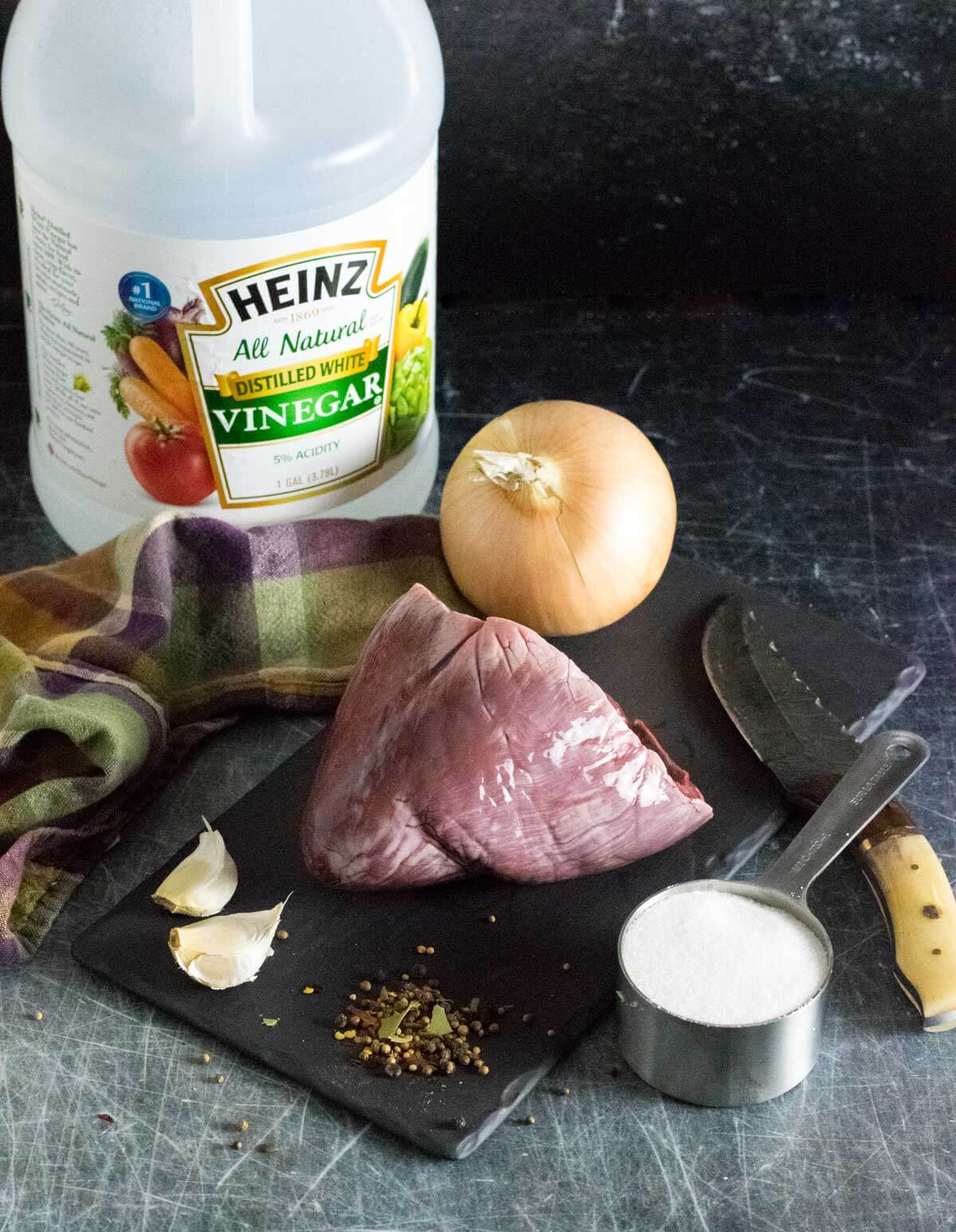 Ingredients shown for pickled deer heart.