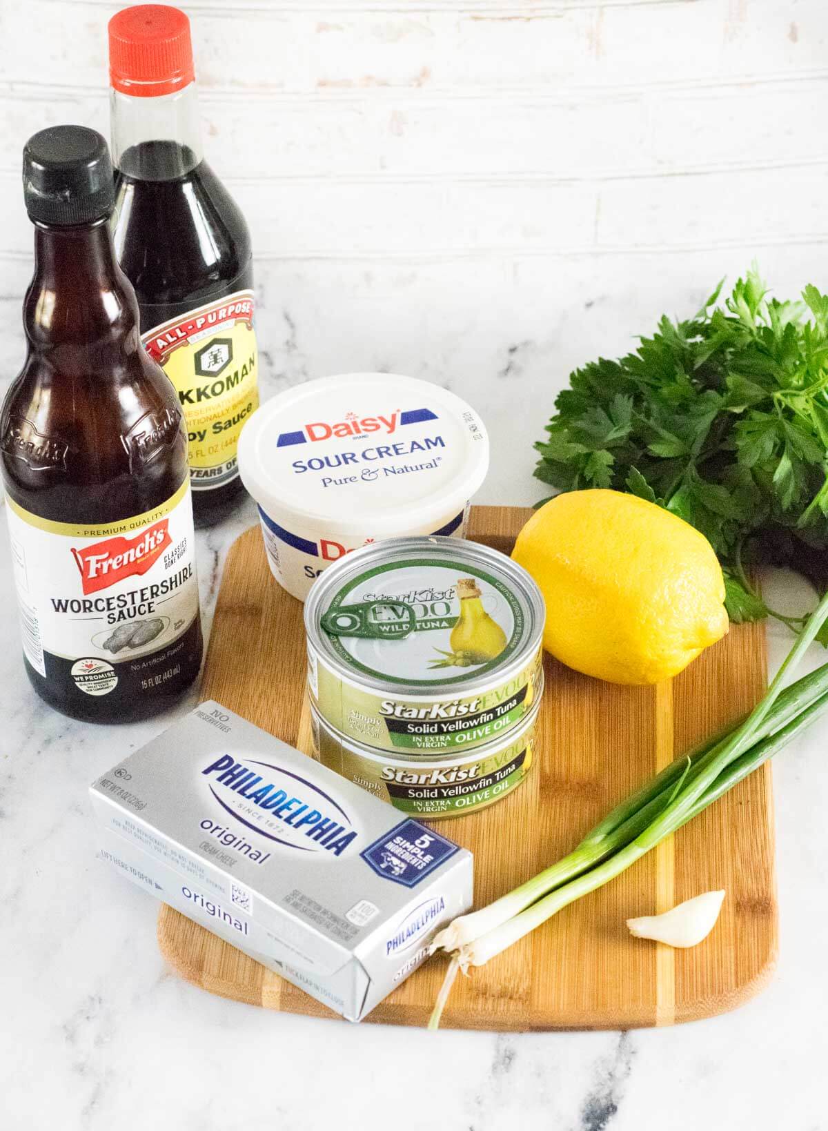 Showing ingredients needed for making tuna dip.