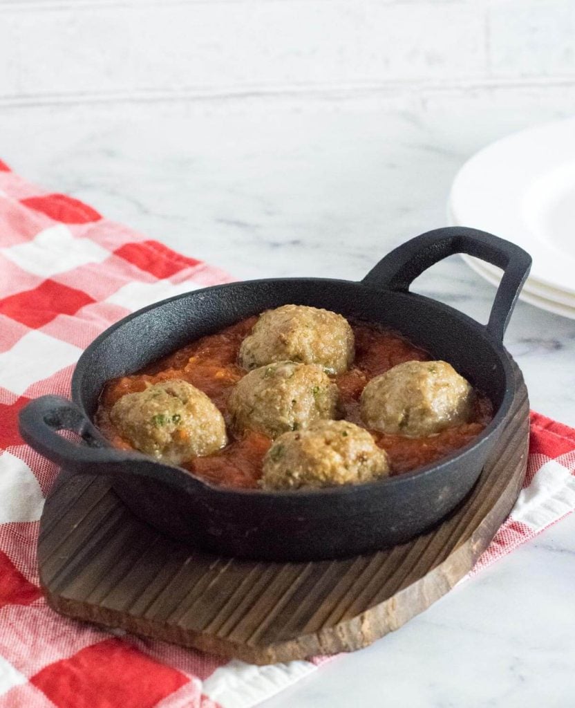 Easy meatballs without breadcrumbs in pasta sauce.
