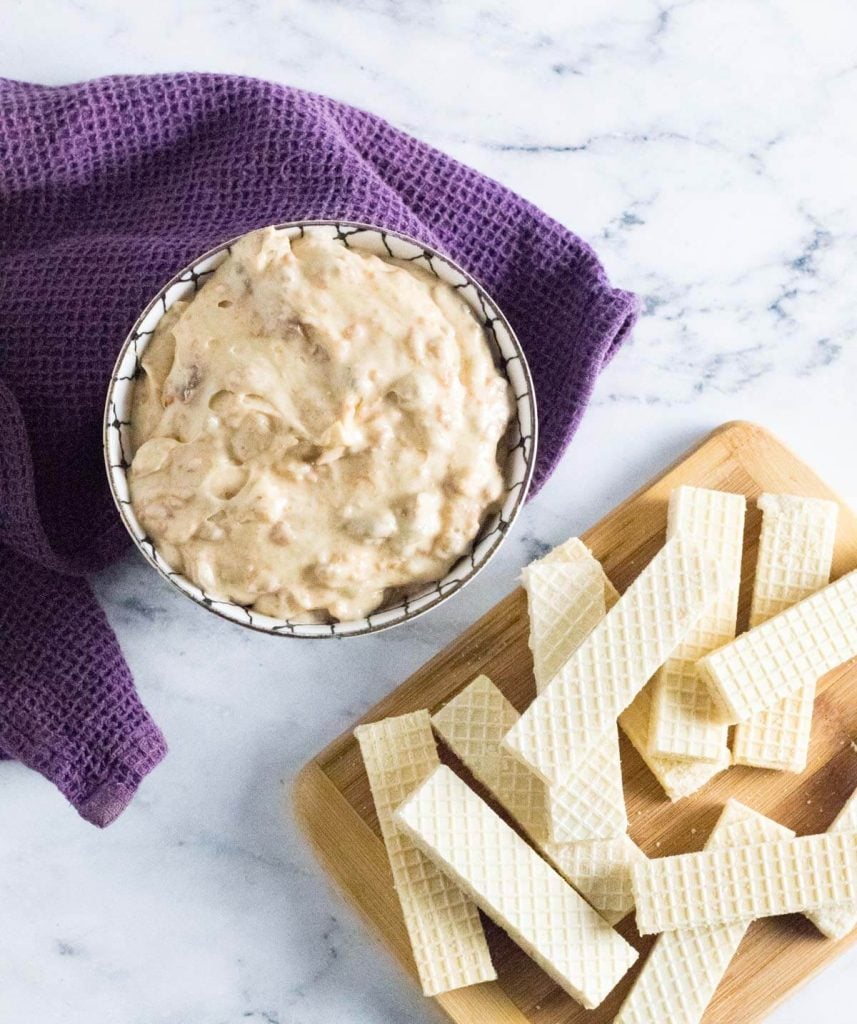 Butterfinger dip served with vanilla wafers.