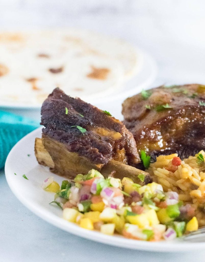 Mexican short ribs on plate.