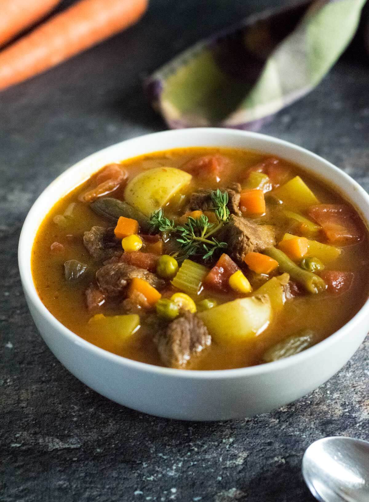 Old fashioned beef and vegetable soup.