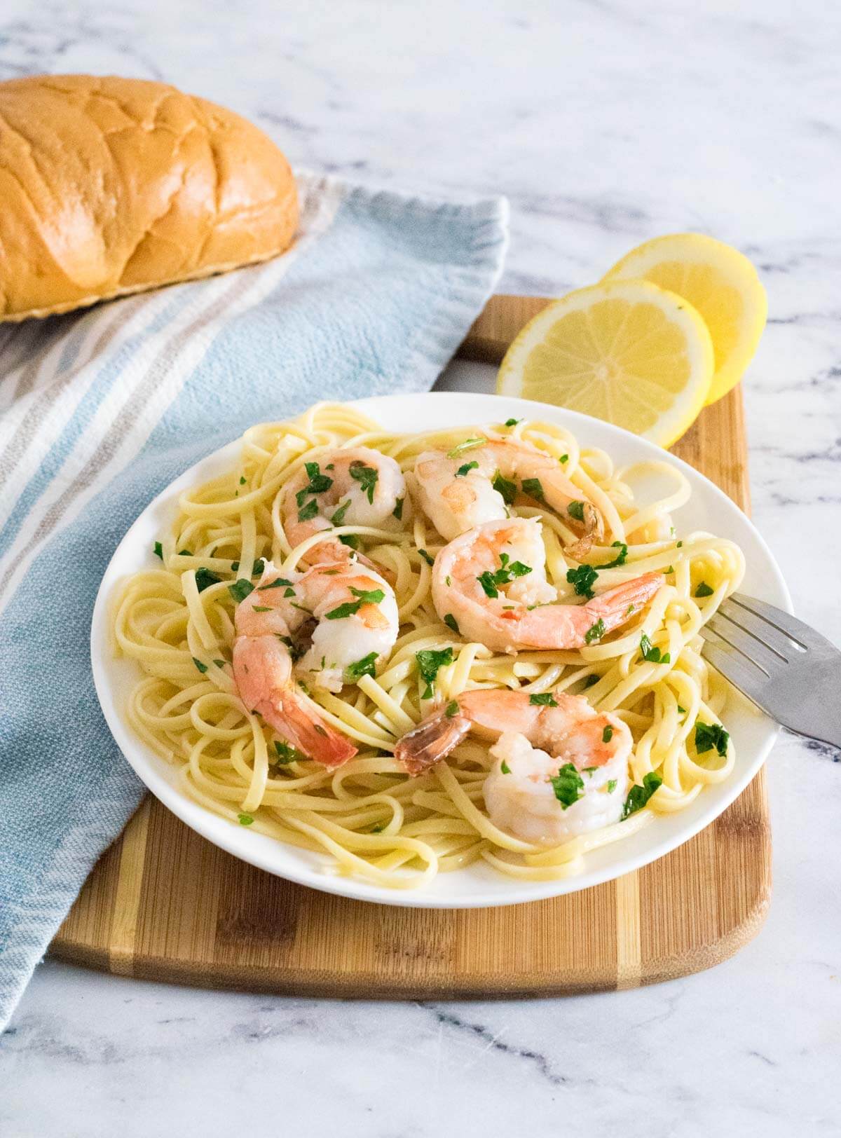 Shrimp scampi with chicken broth.