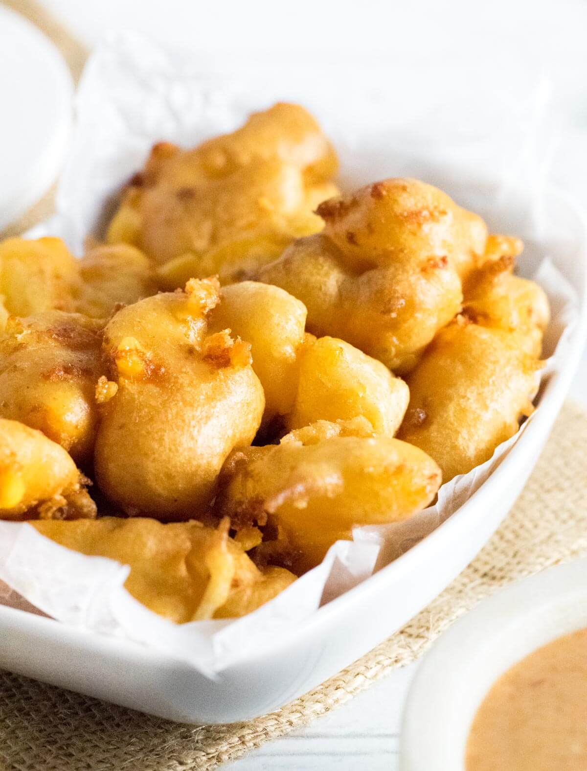 Serving homemade breaded cheese curds.