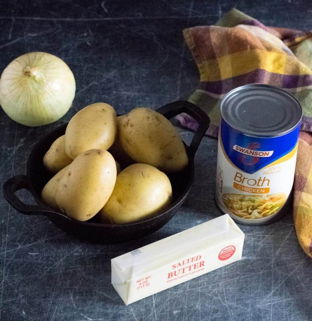 Showing ingredients for southern smothered potatoes.