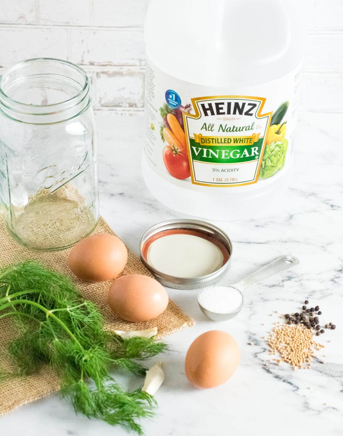 Showing ingredients for dill pickled eggs.