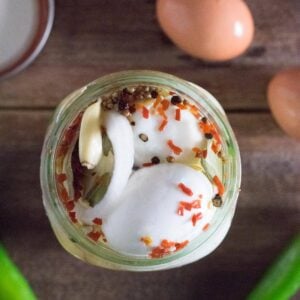 Spicy pickled eggs recipe.