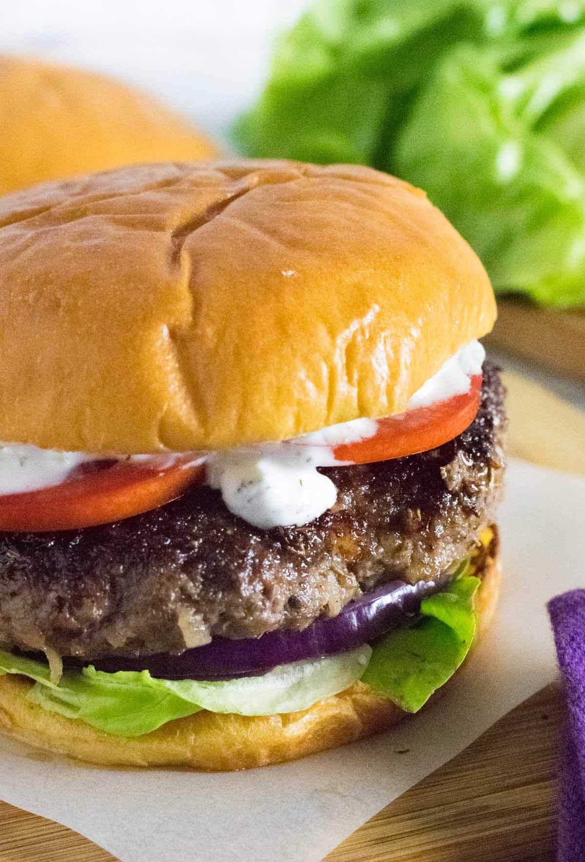 Gryo burger shown close up.