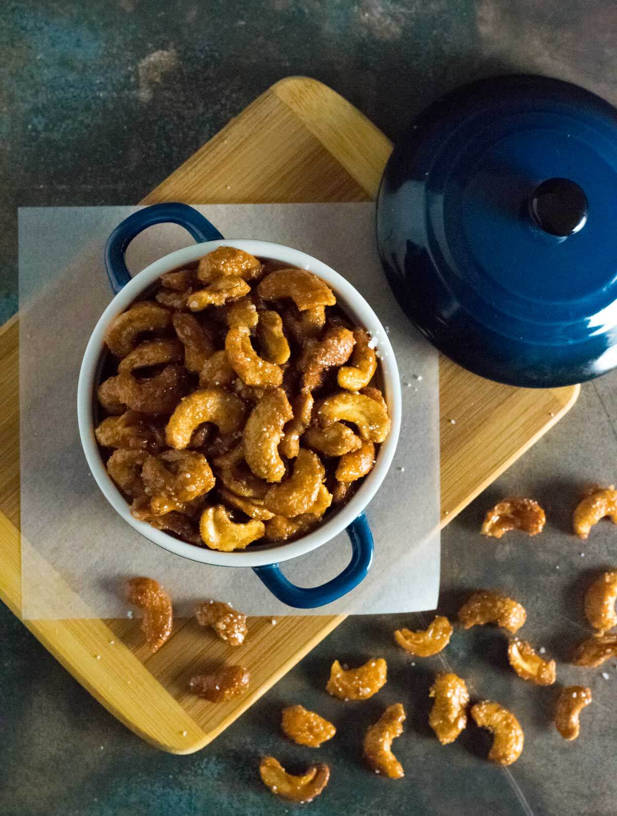 Serving honey roasted cashews.